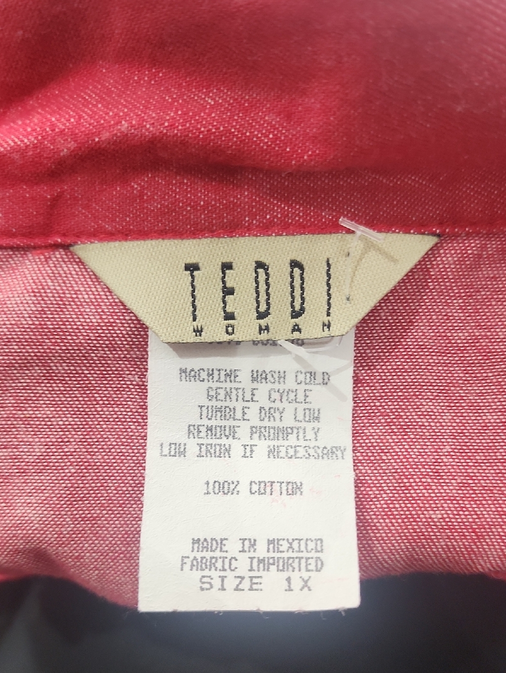 Vintage Teddi Red Denim Darlin Embroidered Short Sleeve Dress Rare Midi NWT - Picture 8 of 9